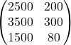 \begin{pmatrix} 2500 & 200\\ 3500 & 300\\ 1500 & 80 \end{pmatrix}