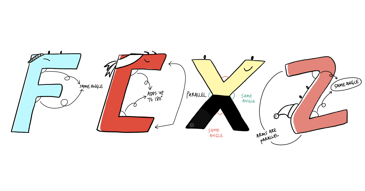 Angle properties: The 4 letter elves hidden in diagrams